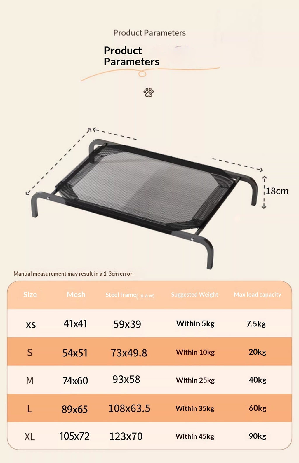 Cama Elevada Portátil de Malla Refrescante para Perros