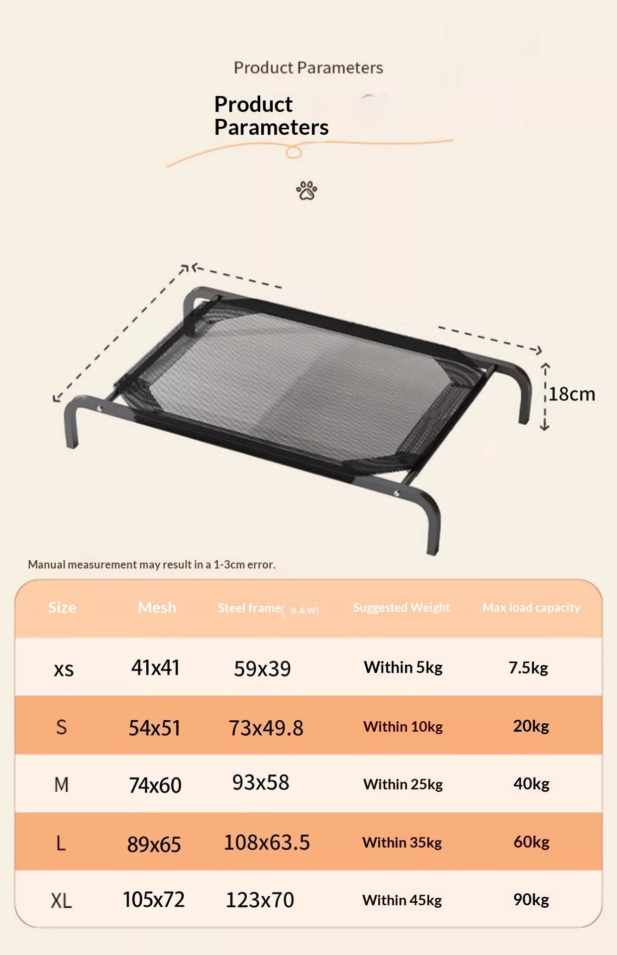 Cama Elevada Portátil de Malla Refrescante para Perros