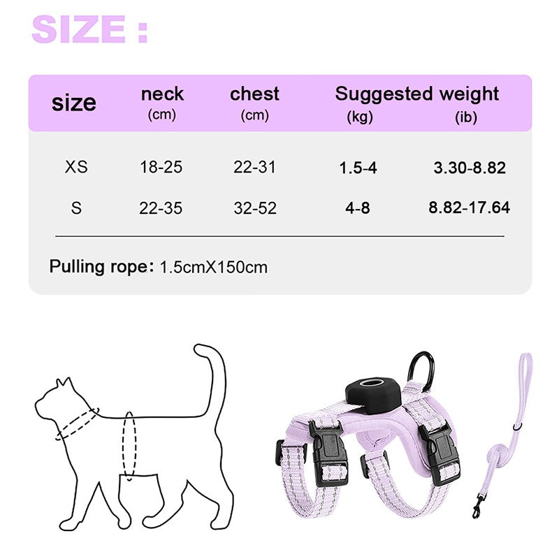 Chaleco Reflectante Compatible con AirTag para Gatos