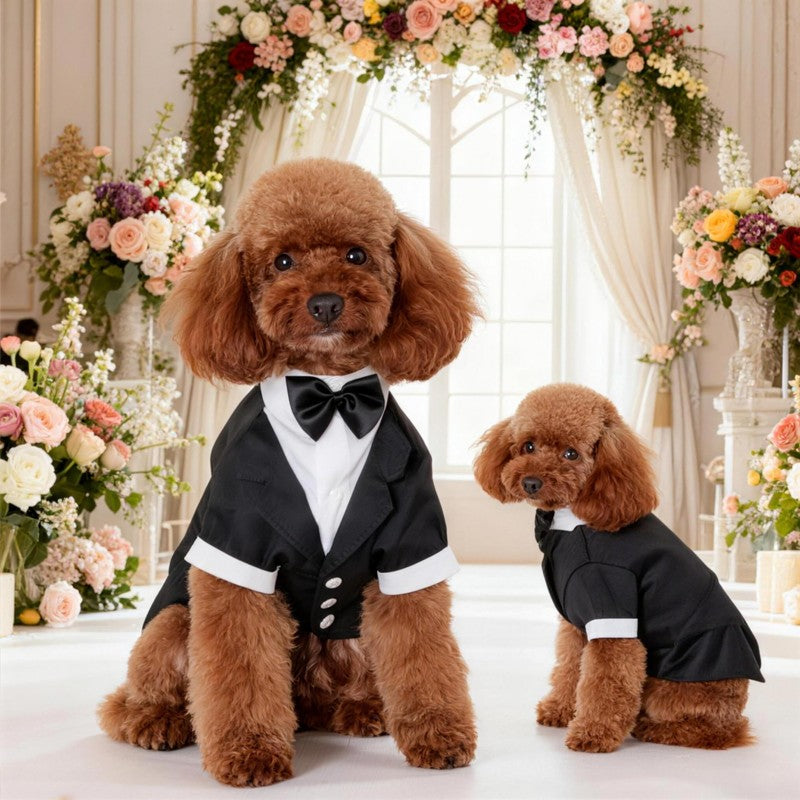 Traje Formal con Corbata y Moño para Mascotas