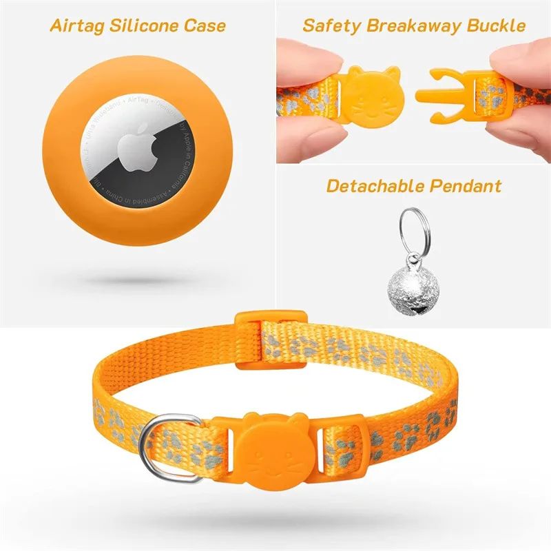 Collar Reflectante Compatible con AirTag para Gatos