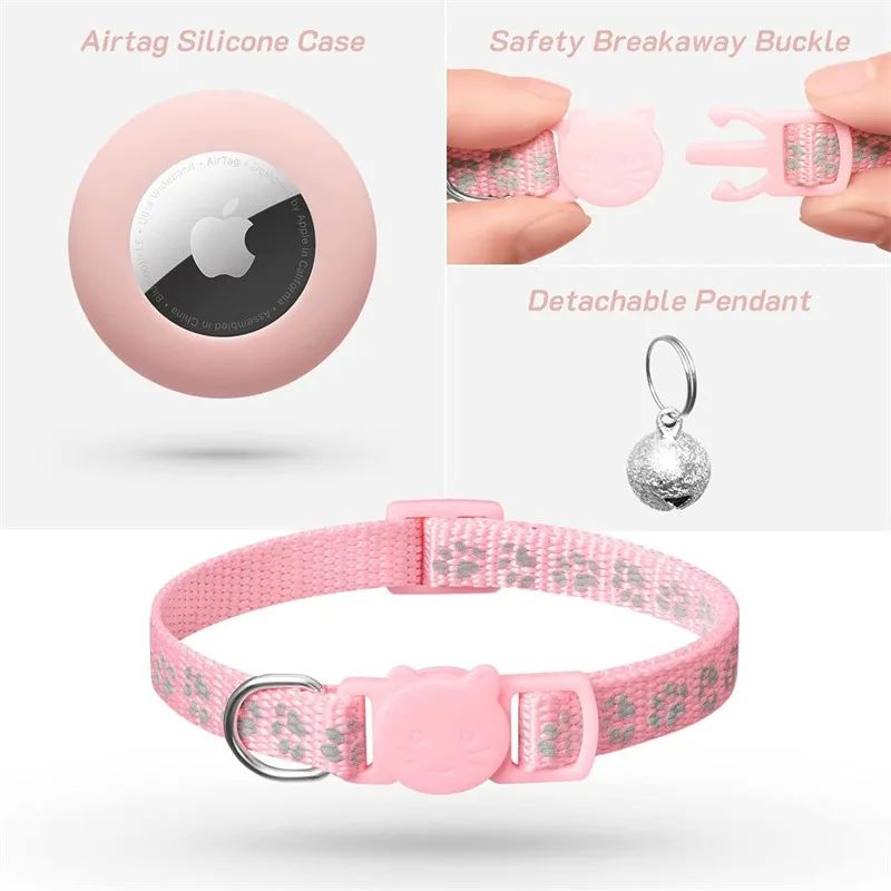 Collar Reflectante Compatible con AirTag para Gatos