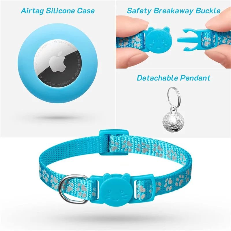 Collar Reflectante Compatible con AirTag para Gatos