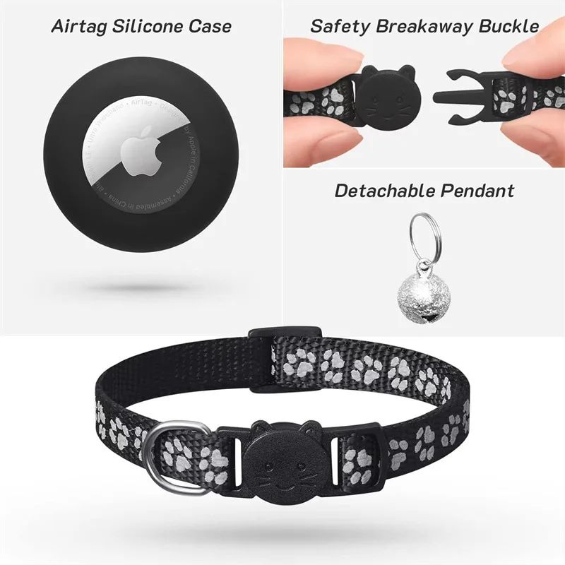 Collar Reflectante Compatible con AirTag para Gatos