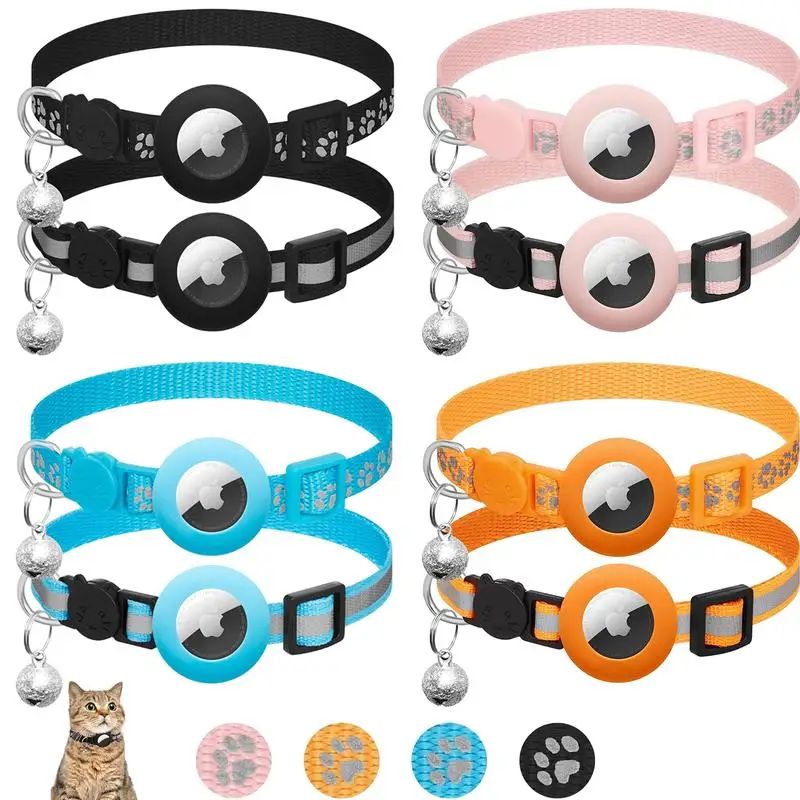 Collar Reflectante Compatible con AirTag para Gatos