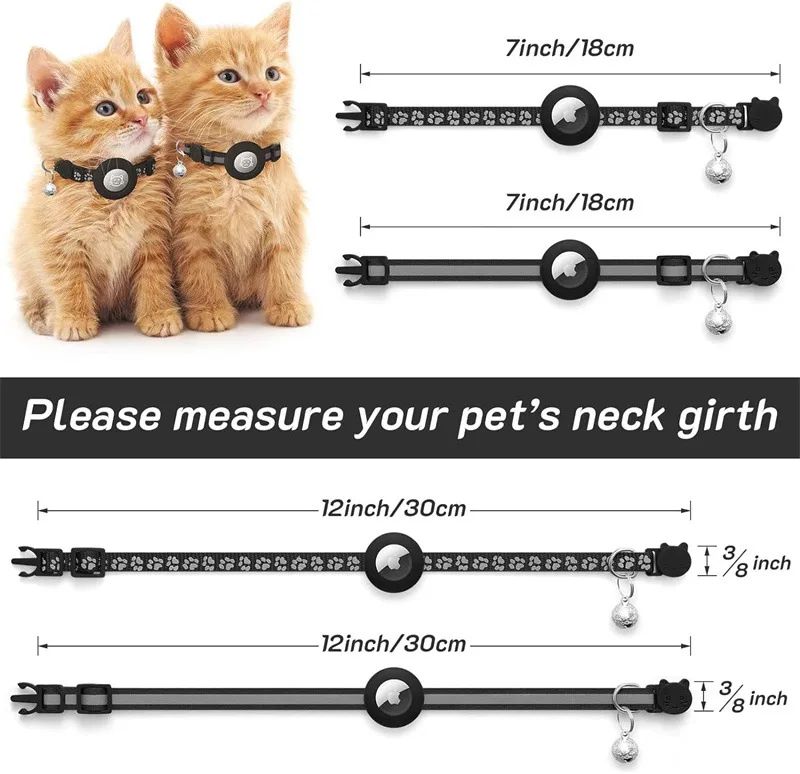 Collar Reflectante Compatible con AirTag para Gatos